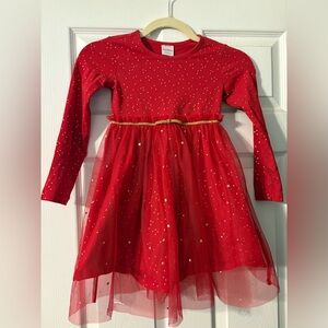 Hanna Andersson Girls Red & Gold Shimmer Tulle Dress Sz 5